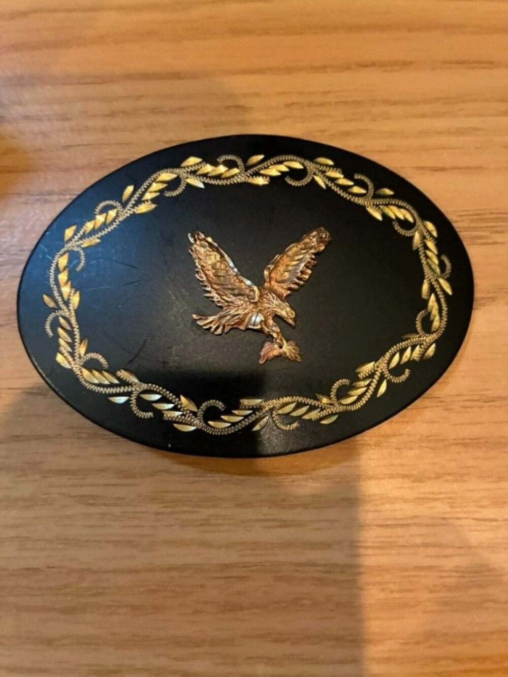 Vintage Eagle Belt Buckle Black Gold Oval